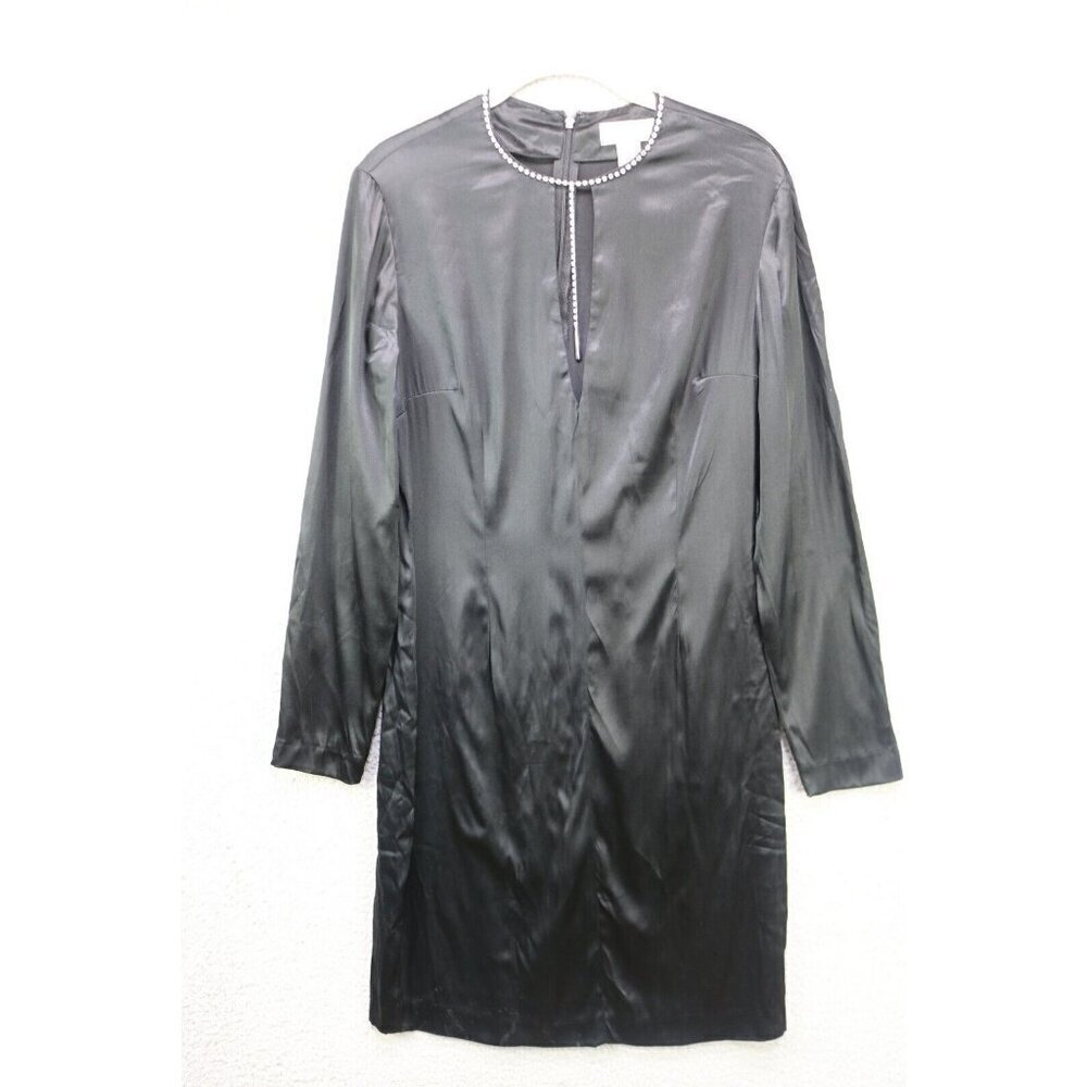Vintage Hugo Buscati 95% Silk Long Sleeve Rhinestone Cocktail Dress-Size 8